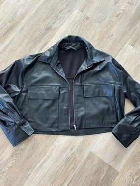 ZARA Cropped Black Faux Leather Zip-Front Jacket
